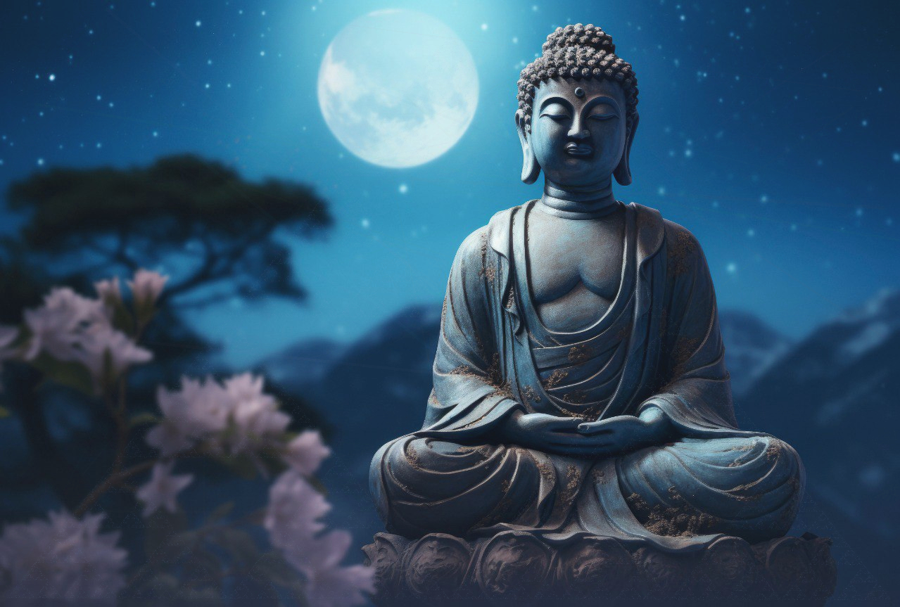 Clopot tibetan pe un fundal senin